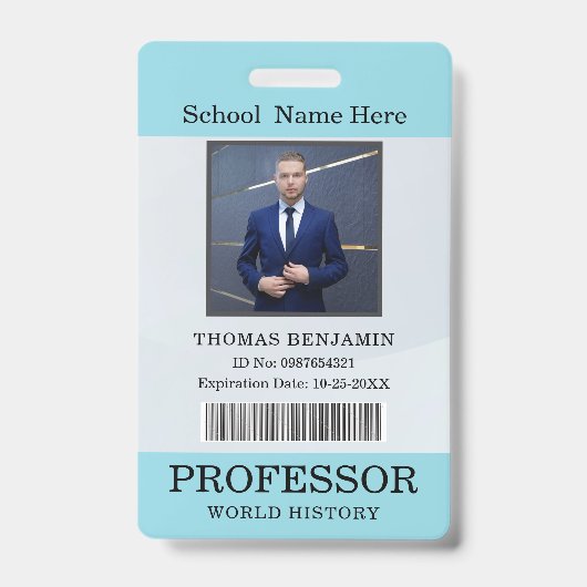 Badge Carte d'identité de professeur Nom École Modèle Ba (Avant)