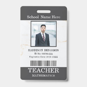 Badge Carte d'identité de professeur Nom École Modèle Ph