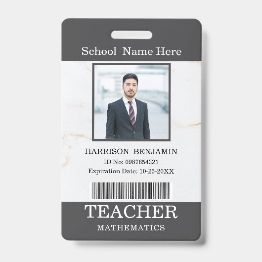 Badge Carte d'identité de professeur Nom École Modèle Ph (Avant)