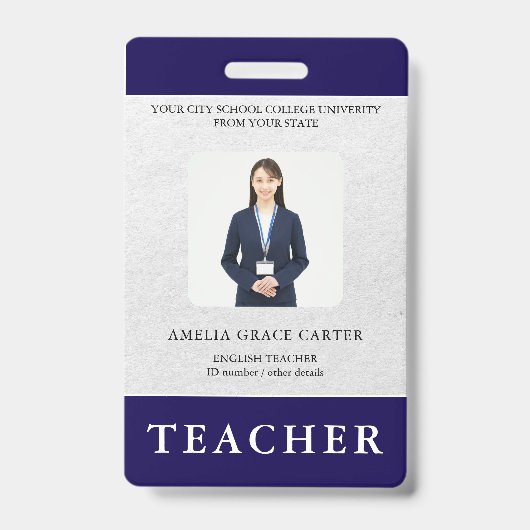 Badge Carte d'identité de professeur Nom École Modèle Ph (Avant)