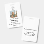 Badge Carte d'identité de professeur Nom École Modèle Ph (Avant & arrière)