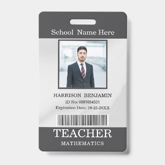 Badge Carte d'identité de professeur Nom École Modèle Ph (Avant)