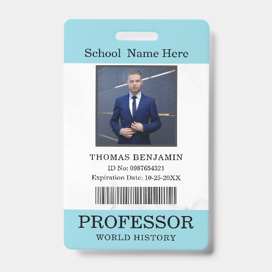 Badge Carte d'identité de professeur Nom École Modèle Ph (Avant)