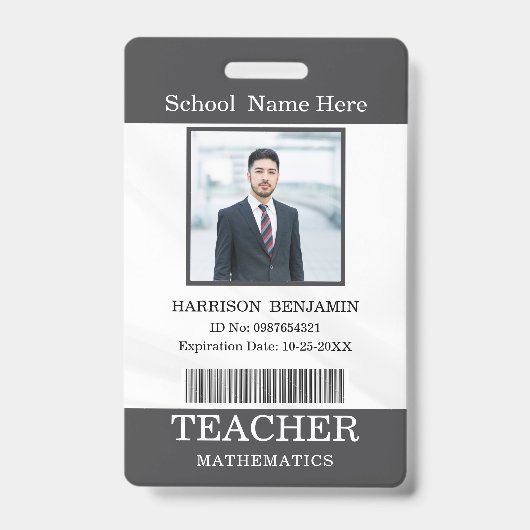 Badge Carte d'identité de professeur Nom École Modèle Ph (Avant)