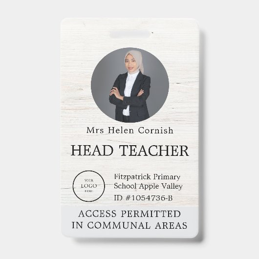 Badge Carte d'identité de professeur Nom École Modèle Ph (Avant)