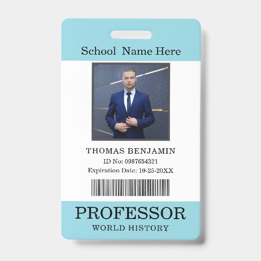 Badge Carte d'identité de professeur Nom École Modèle Ph (Avant)