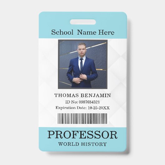 Badge Carte d'identité de professeur Nom École Modèle Ph (Avant)