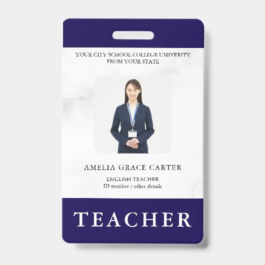Badge Carte d'identité de professeur Nom École Modèle Ph (Avant)