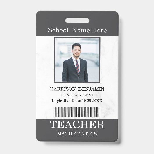 Badge Carte d'identité de professeur Nom École Modèle Ph (Avant)
