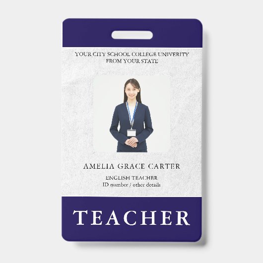 Badge Carte d'identité de professeur Nom École Modèle Ph (Avant)