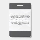 Badge Carte d'identité de professeur Nom École Modèle Ph (Arrière)