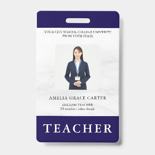 Badge Carte d'identité de professeur Nom École Modèle Ph (Avant)