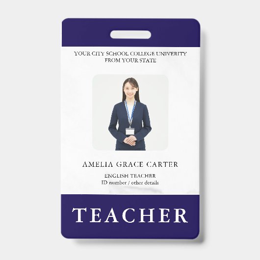 Badge Carte d'identité de professeur Nom École Modèle Ph (Avant)