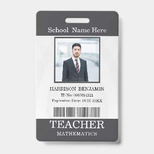 Badge Carte d'identité de professeur Nom École Modèle Ph