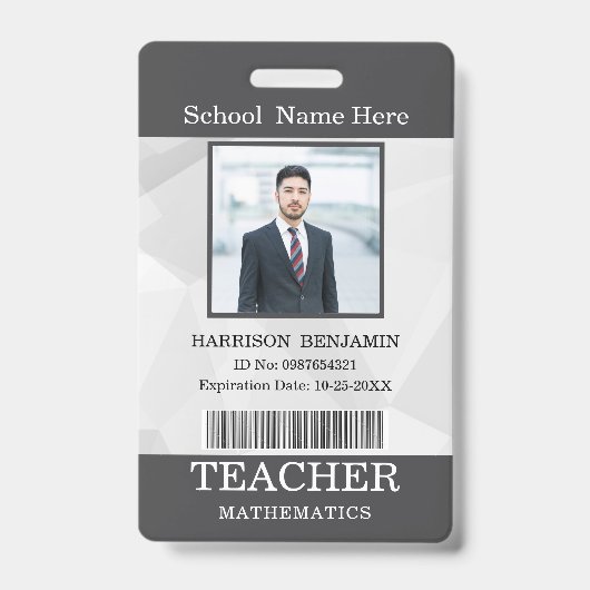 Badge Carte d'identité de professeur Nom École Modèle Ph (Avant)