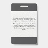 Badge Carte d'identité de professeur Nom École Modèle Ph (Arrière)