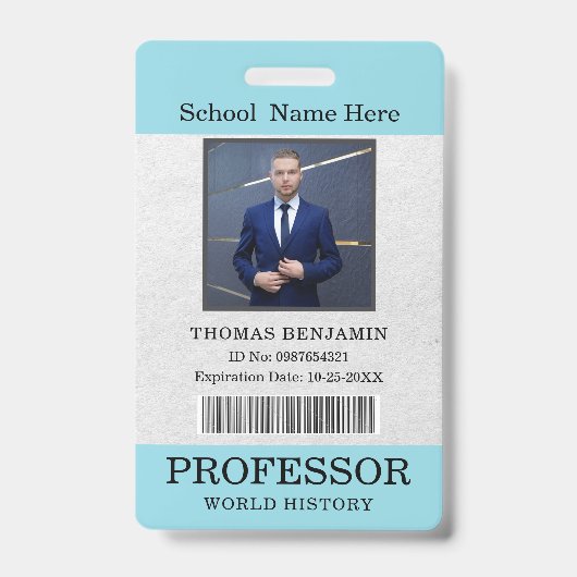 Badge Carte d'identité de professeur Nom École Modèle Ph (Avant)