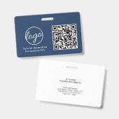 Badge Carte d'identité d'employé avec code QR bleu marin (Avant & arrière)