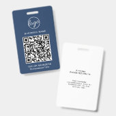 Badge Carte d'identité d'employé avec code QR bleu marin (Avant & arrière)