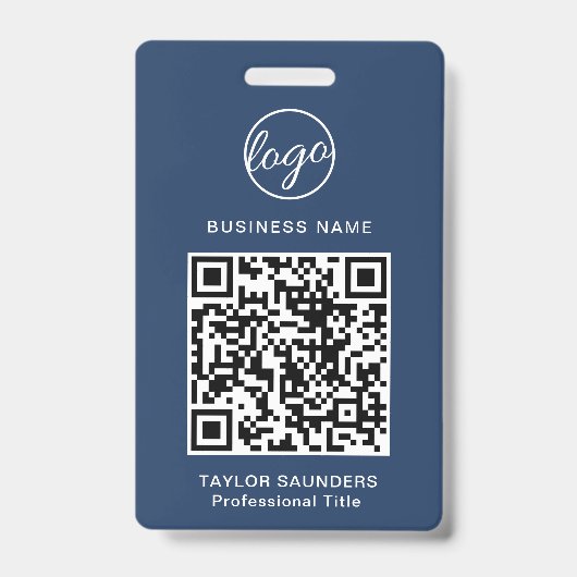 Badge Carte d'identité d'employé avec code QR bleu marin (Avant)