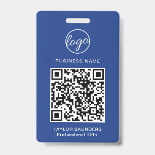 Badge Carte d'identité d'employé avec code QR bleu simpl