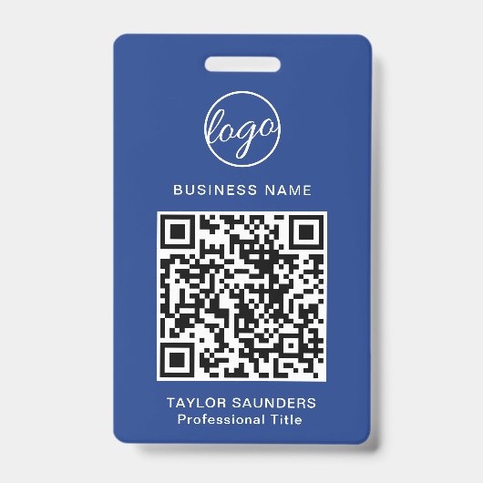 Badge Carte d'identité d'employé avec code QR bleu simpl (Avant)