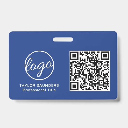 Badge Carte d'identité d'employé avec code QR bleu simpl (Avant)