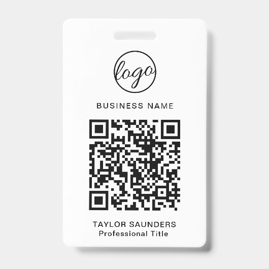 Badge Carte d'identité d'employé Code QR Noir et Blanc S (Avant)