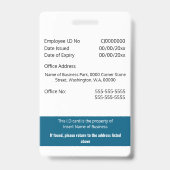 Badge Carte d'identité d'employé CUSTOM moderne vert bla (Arrière)