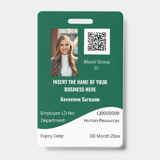 Badge Carte d'identité d'employé CUSTOM moderne vert bla (Avant)