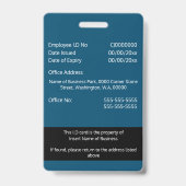 Badge Carte d'identité d'employé DIY bleu noir blanc (Arrière)