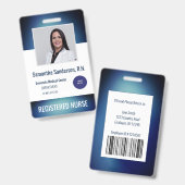 Badge Carte d'identité d'employé médical Bleu avec code- (Avant & arrière)