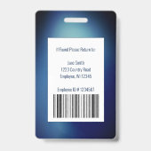 Badge Carte d'identité d'employé médical Bleu avec code- (Arrière)