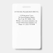 Badge Carte d'identité d'employé personnalisée | NOM DE  (Arrière)