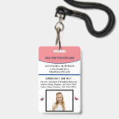 Badge Carte d'identité d'enfant garçon fille Allergie (Avant avec lanière)
