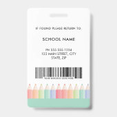 Badge Carte d'identité d'enseignant avec code-barres ver (Arrière)