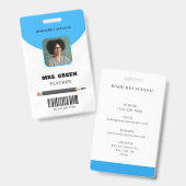 Badge Carte d'identité d'enseignant minimal bleu (Avant & arrière)