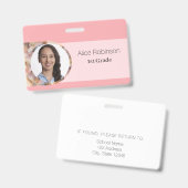 Badge Carte d'identité d'enseignant rose moderne et élég (Avant & arrière)