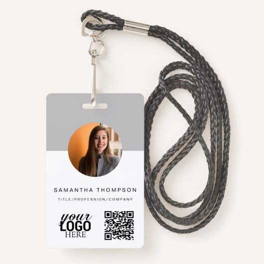 Badge Carte d'identité d'entreprise Gray QR Code Busines (Devant avec lanière)