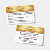 Badge Carte d'identité des contacts d'alerte Médicale d' (Front & Back)