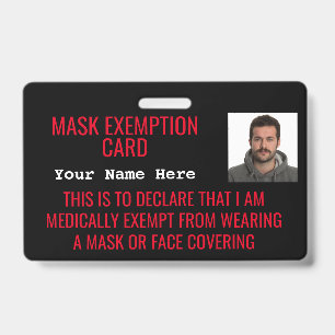 Badge Carte d'identité d'exemption de masque faciale