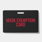Badge Carte d'identité d'exemption de masque faciale (Arrière)