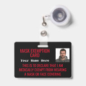 Badge Carte d'identité d'exemption de masque faciale (Avant avec rétractable)