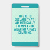 Badge Carte d'identité d'exemption de masque faciale (Back)