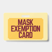Badge Carte d'identité d'exemption de masque faciale (Arrière)