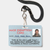 Badge Carte d'identité d'exemption de masque faciale (Face avec cordon)