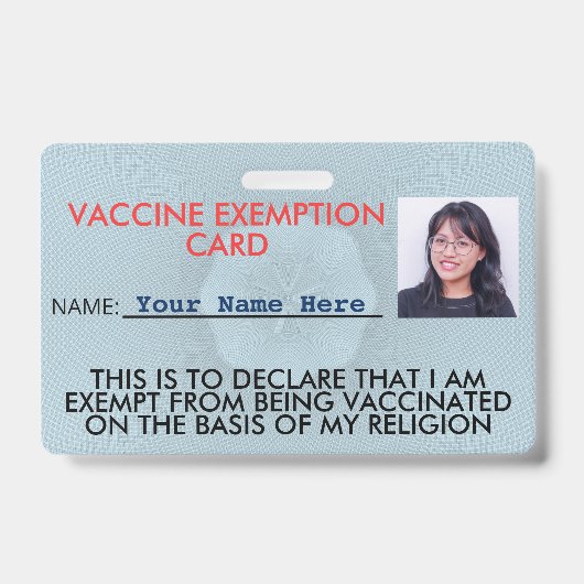Badge Carte d'identité d'exemption de vaccin religieux B (Front)
