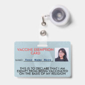 Badge Carte d'identité d'exemption de vaccin religieux B (Front with Retractable)