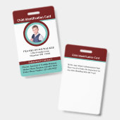 Badge Carte d'identité d'identité photo d'enfant garçon (Avant & arrière)