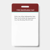 Badge Carte d'identité d'identité photo d'enfant garçon (Arrière)